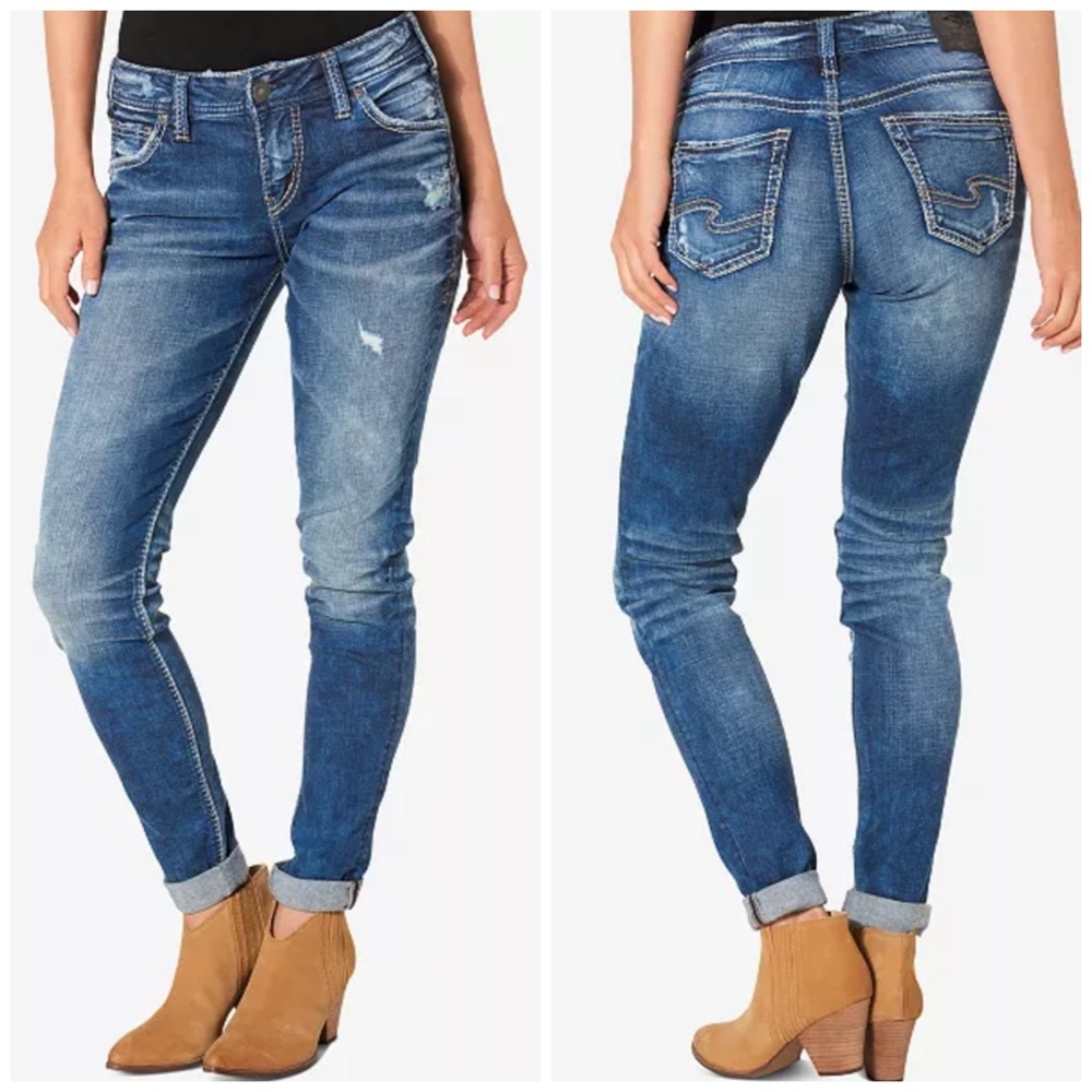 Silver Jeans Co. Mid Rise Distressed Girlfriend Jeans